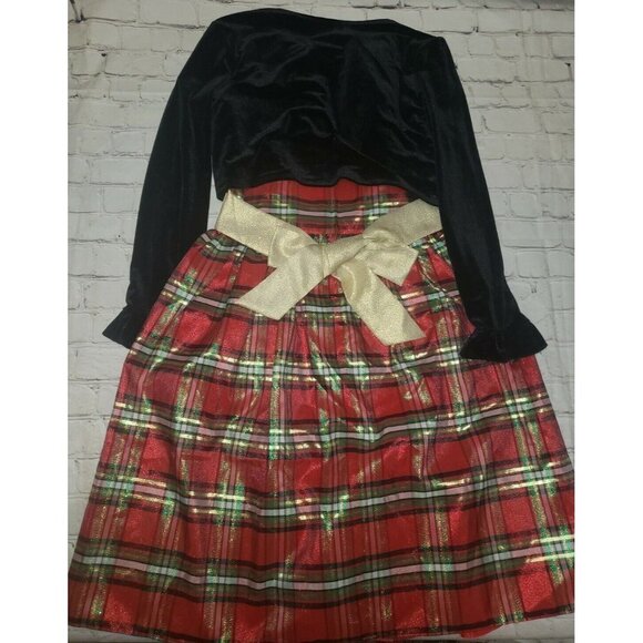 NWT Sweet Charmers Girls Plus Size 18.5 Christmas Plaid Dress With Cover Up - Picture 7 of 8